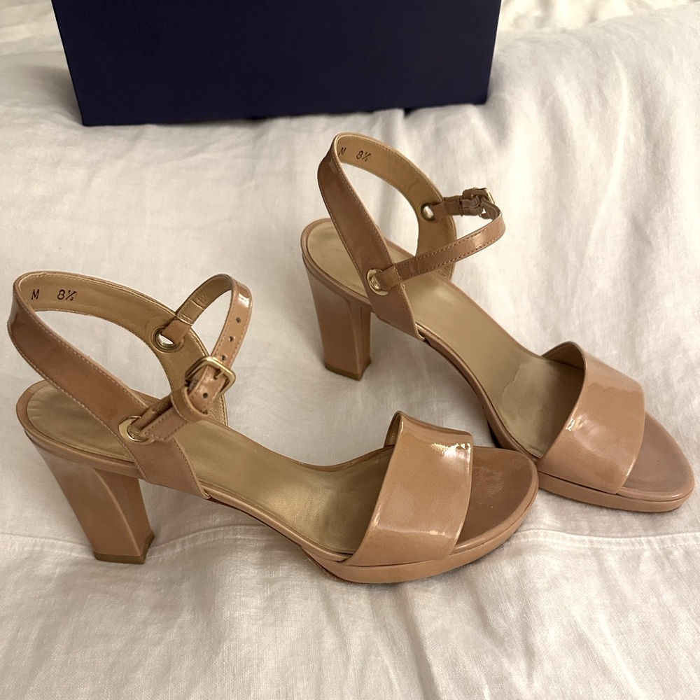 Stuart Weitzman platform nude patent sandals